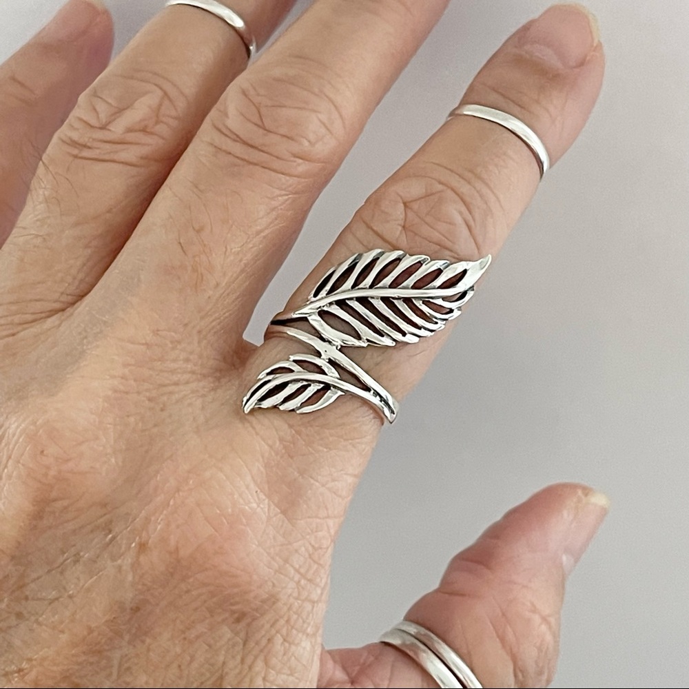 Sterling Silver Big Leaf Ring, Boho Ring, Silver … - image 2